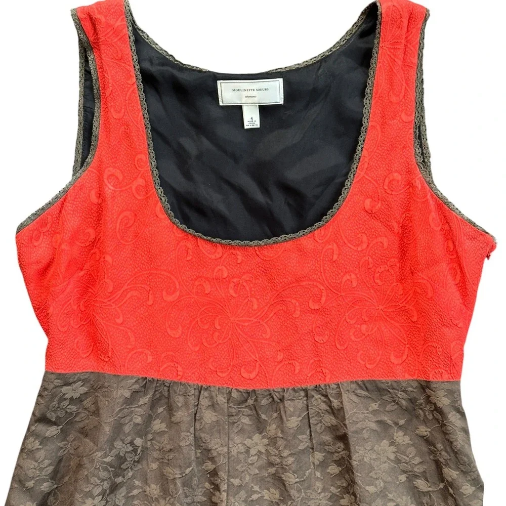 Moulinette Soeurs Anthropologie Dress Wmns 4 Red Taupe Lace Empire Waist